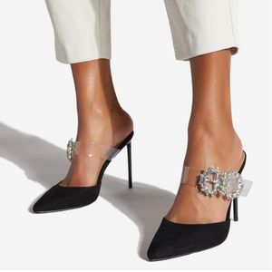 Black, embellished heeled mules Sz 6.5